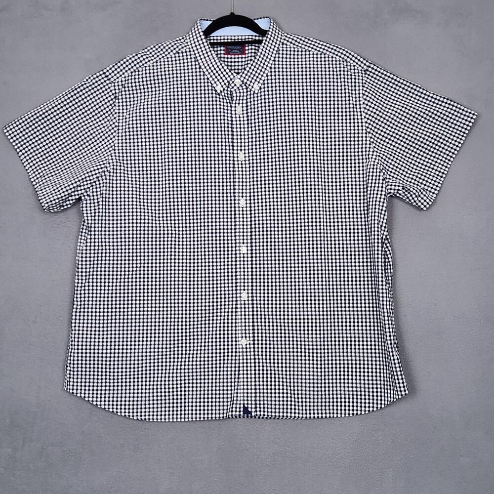 UNTUCKit Shirt Mens 3XL Navy White Gingham Check Short Sleeve Button Down Cotton